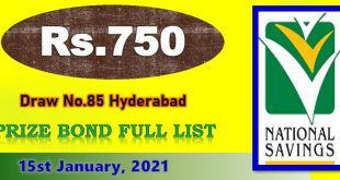Rs. 750 Prize Bond Draw Result 15 January 2021