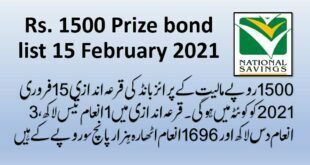 Rs. 1500 Prize Bond Draw Result List (15 February 2021, Quetta)