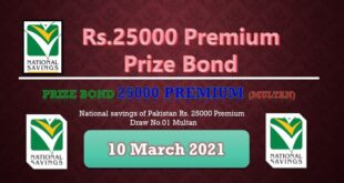 Rs. 25000 Premium Prize bond list 10 March 2021