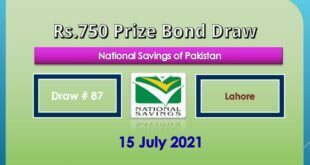 Rs. 750 Prize bond list 15 July 2021 Draw