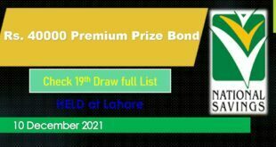 National Savings Rs. 40000 Premium Prize bond full #19 draw Friday list December 2021 Lahore