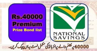 Rs. 40000 premium prize bond list Results check online