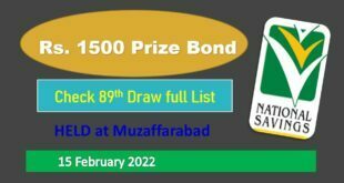 Rs. 1500 Prize bond list 15 February 2022