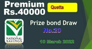Rs. 40000 Premium Prize bond list 10 March 2022