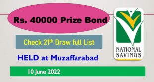 National Savings Rs. 40000 Premium Prize bond full #21 draw Friday list June 2022 Muzaffarabad