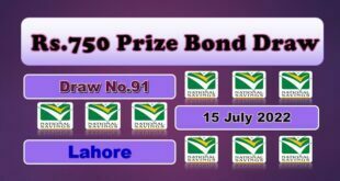 Rs. 750 Prize bond list 15 July 2022 Draw #91 Lahore Result Check online