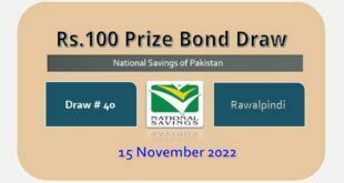 Rs. 100 Prize bond list 15 November 2022 Draw #40 Rawalpindi Result Check online
