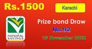 1500 Prize Bond List Karachi Draw 92 15 November 2022