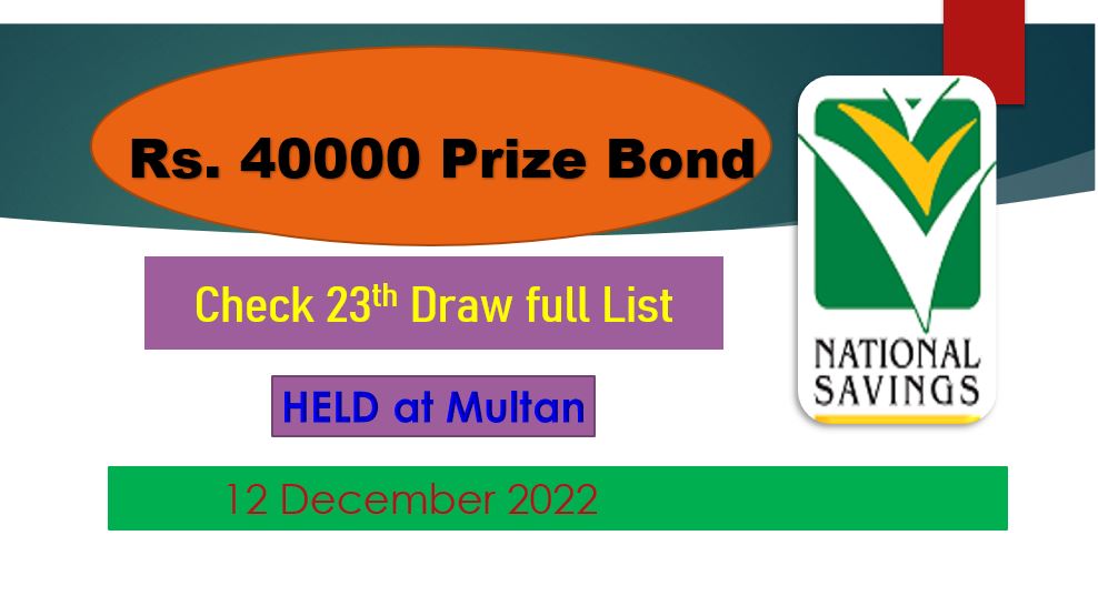 Rs. 40000 Premium Prize bond list 12 December 2022 Draw #23 Multan Result Check online