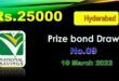 Rs 25000 Prize bond list 10 March 2023 Draw 09 Hyderabad Result Check online