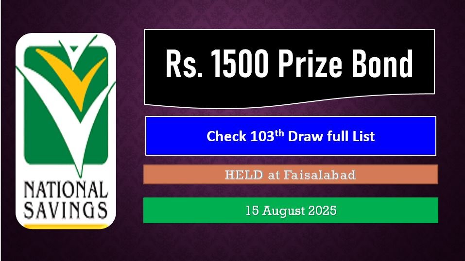 Latest Rs. 1500 Prize Bond Draw#103, 15 August 2025, Faisalabad winners