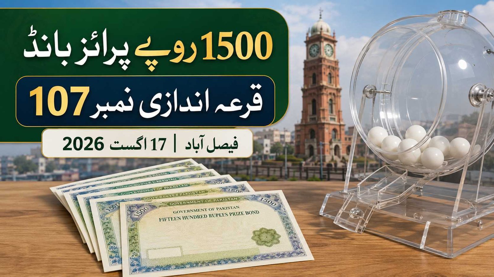 Rs. 1500 Prize Bond Draw No. 107 Faisalabad scheduled for 17 August 2026