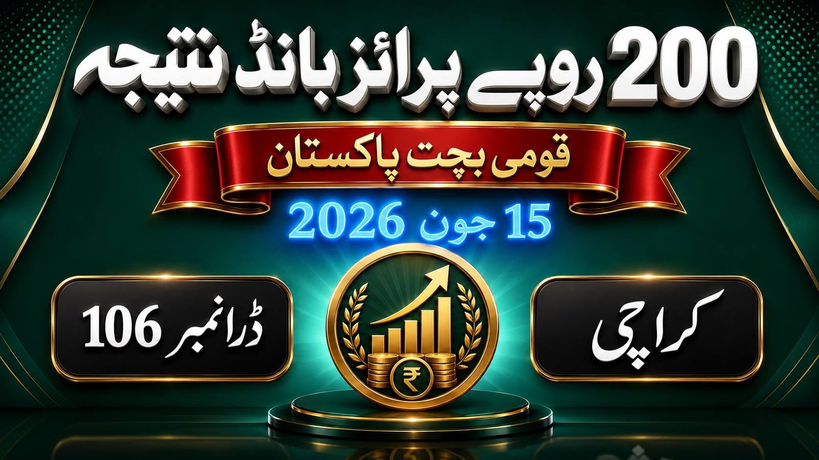National savings Prize Bond Draw LIst Result Check online 2 Rs. 200 Prize Bond Draw 106 Karachi result banner for 15 June 2026 by National Savings Pakistan