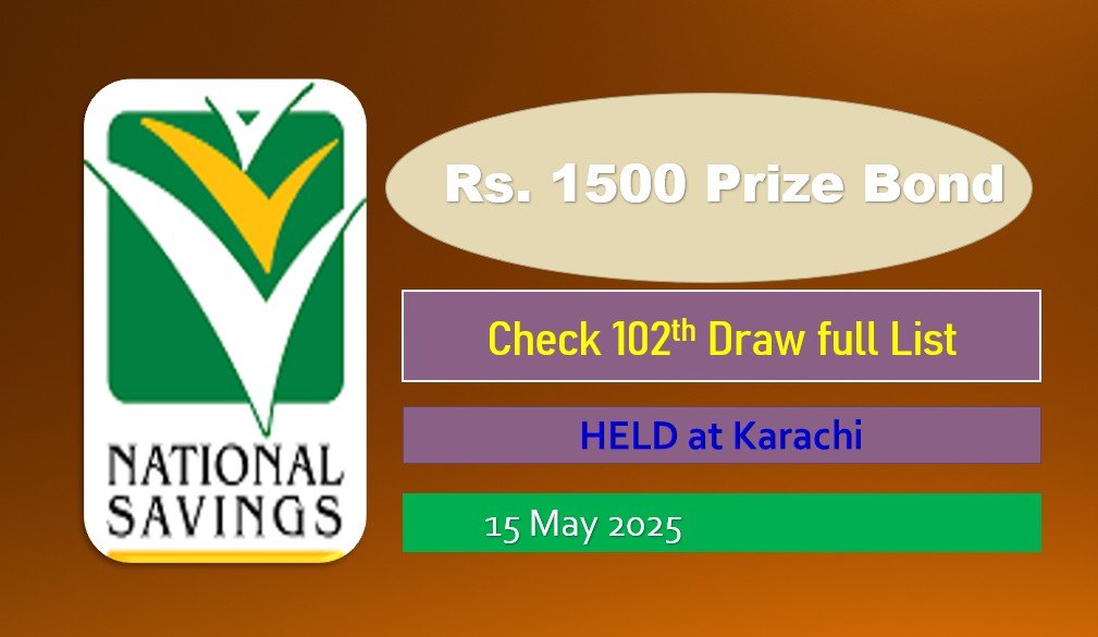 Rs. 1500 Prize bond list 15 May 2025 Draw #102 Karachi Result Check online