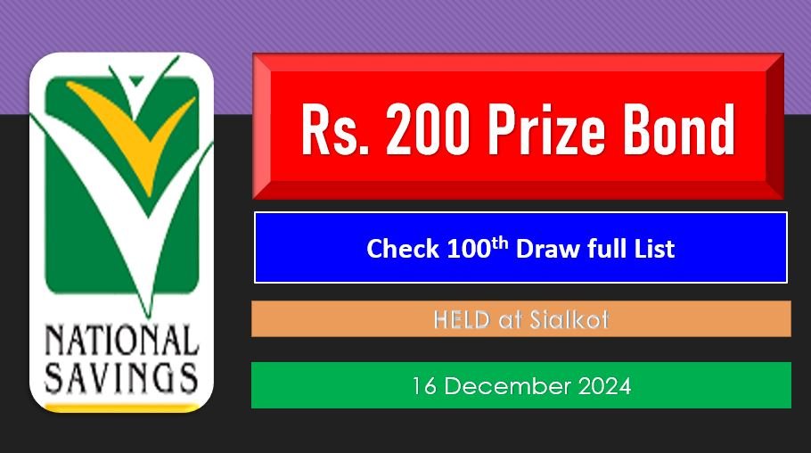 Rs. 200 Prize bond list 16 December 2024 Draw #100 Sialkot Result Check online