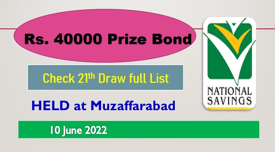 National Savings Rs. 40000 Premium Prize bond full #21 draw Friday list June 2022 Muzaffarabad